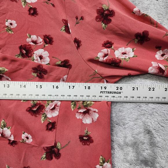 Forever 21 Top Womens M Pink Floral V-Neck Long Sleeve Button Front Preppy - Picture 7 of 9